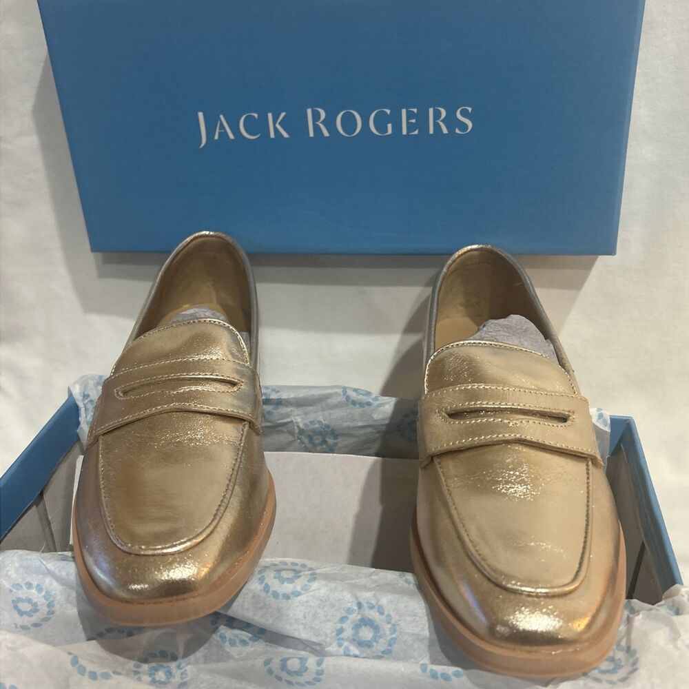 Jack Rogers Leather Girls Hope Loafer Gold Tone Size 4